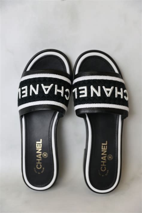 chanel slides white|chanel sandals black and white.